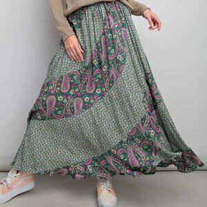 EASEL Cottagecore Flowy Maxi Skirt with Pastel Mix Print NWT